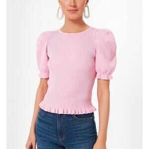 Tuckernuck Hyacinth House Pink Short Sleeve Cropped Ribbed Lawrence Sweater XS